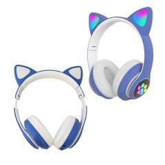 Накладні навушники безпровідні CAT STN-28 з вушками і підсвічуванням Сині 6233 фото