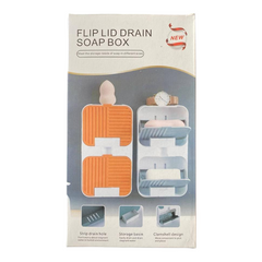 Мильниця з відкидною кришкою настінна 2 відсіки Flip Lip Drain Soap Box Блакитний 12050 фото