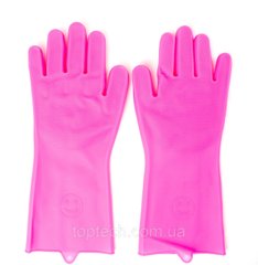 Силиконовые перчатки для мытья и чистки Magic Silicone Gloves с ворсом Коралловые 638 фото