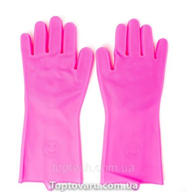 Силіконові рукавички для миття і чищення Magic Silicone Gloves з ворсом Коралові 638 фото
