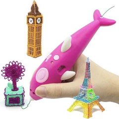 3Д ручка аккумуляторная с трафаретами и пластиком для рисования 3Д Pen дельфин Розовая 2976 фото