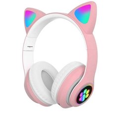 Бездротові Bluetooth навушники з котячими вушками LED з карткою пам'яті B39M Рожеві 18142 фото
