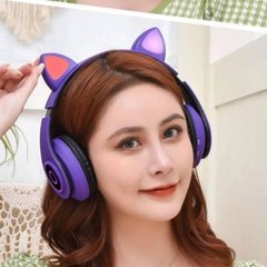Бездротові навушники Bluetooth з котячими вушками LED СXT-B39 CATS Фіолетові 18153 фото