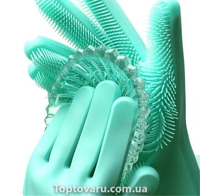 Силіконові рукавички для миття і чищення Magic Silicone Gloves з ворсом Бірюзові 631 фото