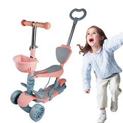 Детский самокат трехколесный Children's Scooter с родительской ручкой Розовый 4595 фото