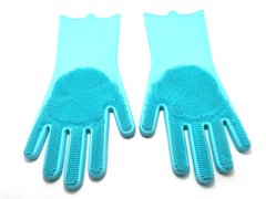 Силіконові рукавички для миття і чищення Magic Silicone Gloves з ворсом Світло-блакитні 636 фото