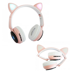 Бездротові Bluetooth навушники з котячими вушками ST-77M Рожеві 9583 фото