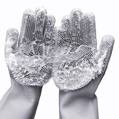 Силиконовые перчатки для мытья и чистки Magic Silicone Gloves с ворсом Серые 633 фото