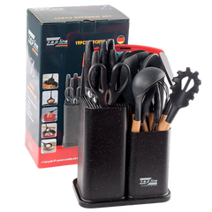 Набір ножів та кухонного начиння з обробною дошкою 19 предметів Zepline ZP-067 Чорний 14749 фото