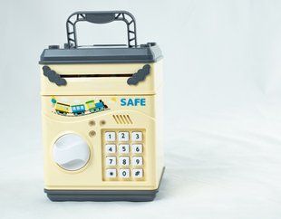 Детский сейф-копилка saving box money safe с кодовым замком желтый 1659 фото