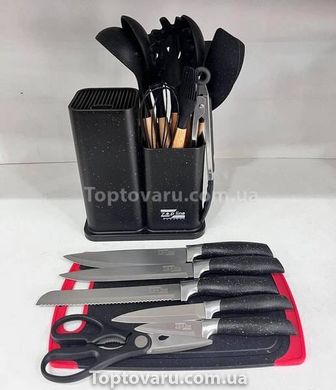 Набор ножей и кухонной утвари с разделочной доской 19 предметов Zepline ZP-067 Черный 14749 фото