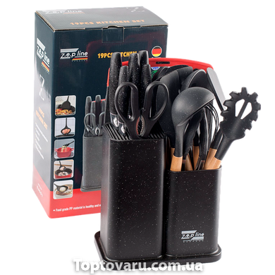 Набор ножей и кухонной утвари с разделочной доской 19 предметов Zepline ZP-067 Черный 14749 фото