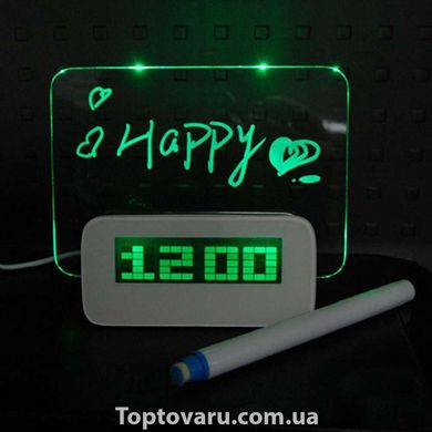 Настільний цифровий годинник Foton з дошкою для записів LED clock Green 777 фото