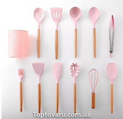 Кухонний набір з 12 предметів Kitchen Art з бамбуковою ручкою Рожевий 4280 фото