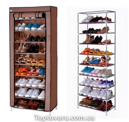 Складной тканевый шкаф для обуви на 9 полок T-1099 Коричневый 3997 фото