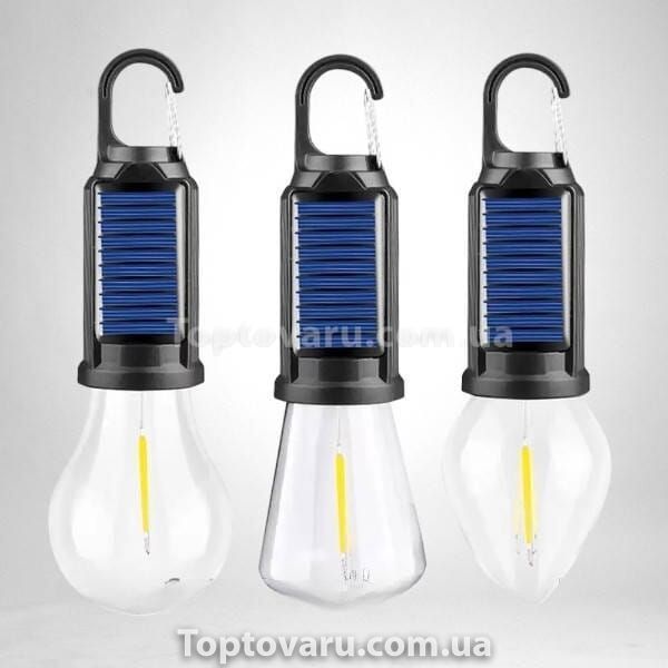 Лампочка підвісна кемпінгова із сонячною панеллю акумуляторна USB HA-112 Чорна 22298 фото