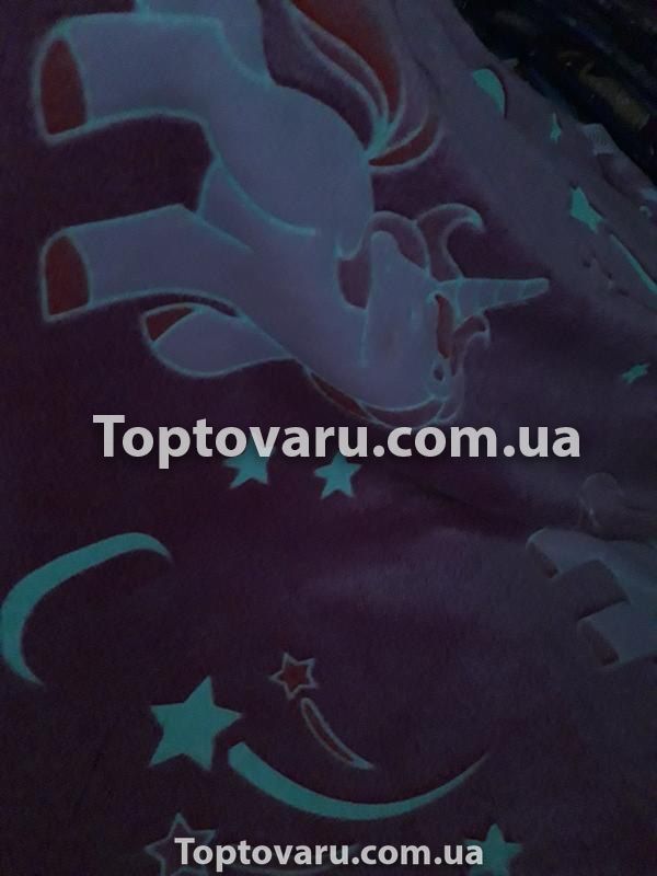 Детский плед микрофибра светящийся в темноте 140х110см (розовый, единорог) 7062 фото