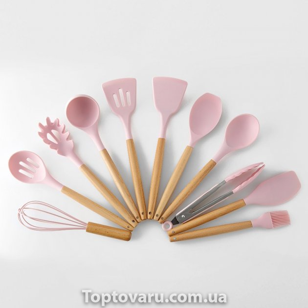 Кухонний набір з 12 предметів Kitchen Art з бамбуковою ручкою Рожевий 4280 фото