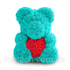 Мишка с сердцем из 3D роз Teddy Rose 40 см Бирюзовый 3598 фото