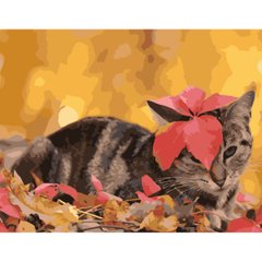 Картина по номерам Strateg ПРЕМИУМ Котик с листочком с лаком размером 40х50 см (SY6728) SY6728-00002 фото
