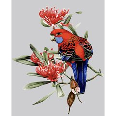 Картина за номерами Strateg ПРЕМІУМ Папуга у квітах з лаком розміром 40х50 см SY6035 SY6035-00002 фото