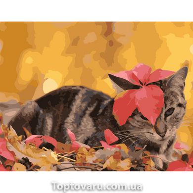 Картина за номерами Strateg ПРЕМІУМ Котик з листочком з лаком розміром 40х50 см (SY6728) SY6728-00002 фото