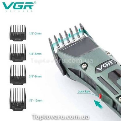Машинка для стрижки акумуляторна з дисплеєм VGR V-696 з насадками 14338 фото