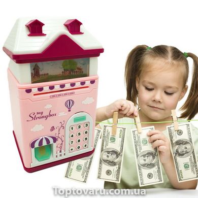 Дитячий сейф-скарбничка "Чарівний Будиночок" з відбитком пальця Рожевий + Подарунок 3379 фото
