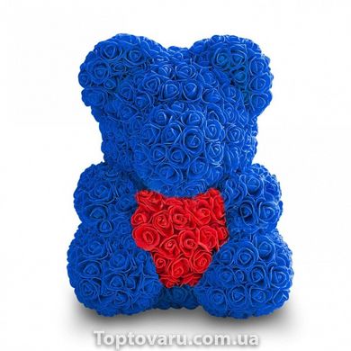 Ведмедик з серцем з 3D троянд Teddy Rose 40 см Синій 493 фото
