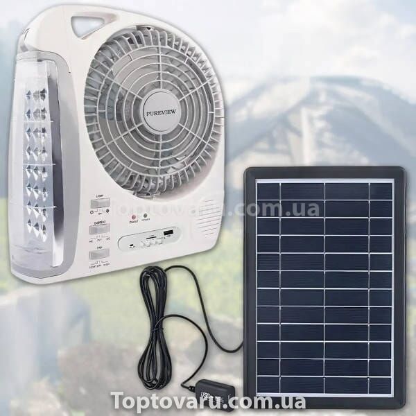 Вентилятор портативний акумуляторний 6в1 на сонячній панелі 3.2V/5500 мАг GD-8028/N283 Білий 26269 фото
