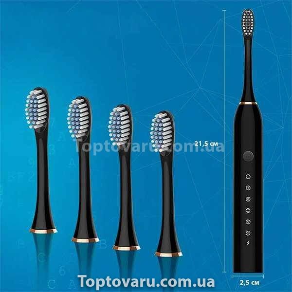 Зубная щетка электрическая 4 насадки SONIC TOOTHBRUSH X-3 Черная 14402 фото