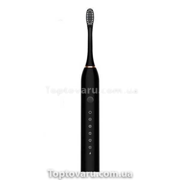 Зубная щетка электрическая 4 насадки SONIC TOOTHBRUSH X-3 Черная 14402 фото