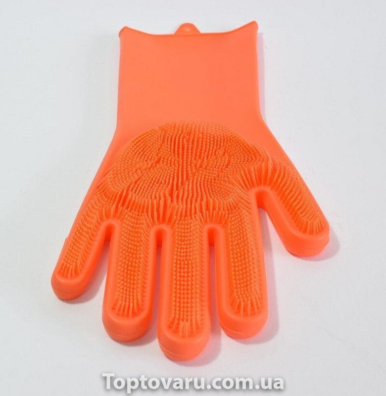 Силіконові рукавички для миття і чищення Magic Silicone Gloves з ворсом Помаранчеві 634 фото