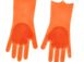 Силиконовые перчатки для мытья и чистки Magic Silicone Gloves с ворсом Оранжевые 634 фото 1