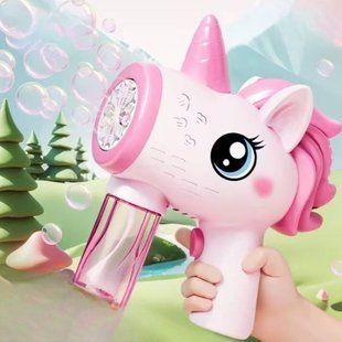 Пистолет генератор мыльных пузырей с подсветкой Единорог 4*АА 199 CX Bubble Gun Розовый 36585 фото