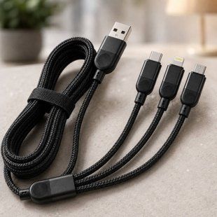 Кабель 3в1 26X-202 для заряджання USB з роз'ємами Type-C, Lightning та Micro USB, швидка зарядка до 6A Чорний 38321 фото