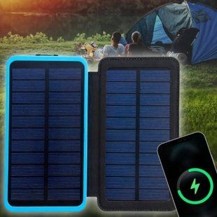 Power Bank с солнечной зарядкой в раскладном чехле 10000mAh Solar Charger Power Bank Черный с голубым 32999 фото