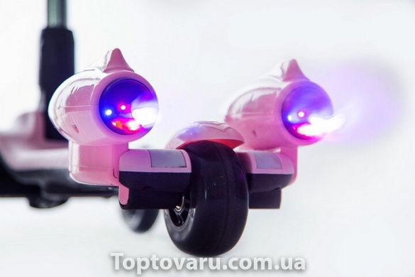 Детский самокат Scooter с Музыкой Дымом Подсветкой и bluetooth Розовый NEW фото