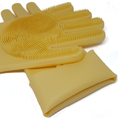 Силіконові рукавички для миття і чищення Magic Silicone Gloves з ворсом Жовті 632 фото