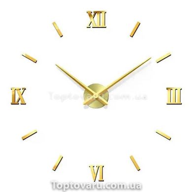 Настінні годинники на клейкій основі Римські цифри 3D DIY Clock 55см Золото 18687 фото