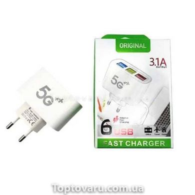Адаптер Fast Charge 220v на 6 USB 3.1А Білий 14413 фото
