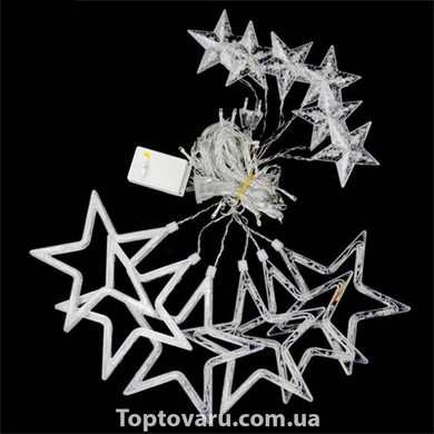 Светодиодная гирлянда-штора Звездопад 2.5м, 12 звезд, Белая 3174 фото