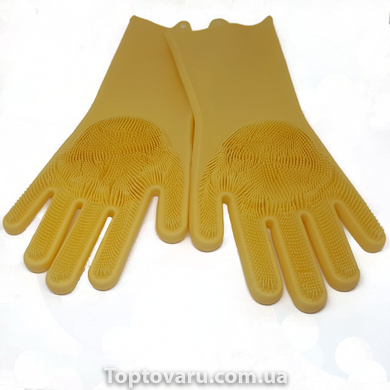 Силиконовые перчатки для мытья и чистки Magic Silicone Gloves с ворсом Желтые 632 фото