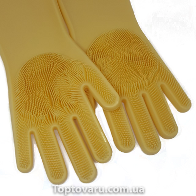Силіконові рукавички для миття і чищення Magic Silicone Gloves з ворсом Жовті 632 фото