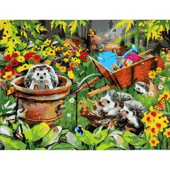 Картина за номерами Strateg ПРЕМІУМ Їжачки в саду з лаком розміром 40х50 см (SY6713) SY6713-00002 фото