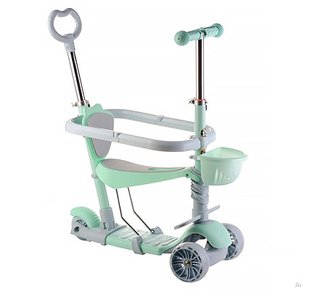 Дитячий самокат триколісний children's Scooter з батьківською ручкою і бортиком Зелений 6550 фото