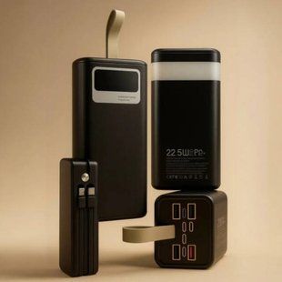 POWER BANK з ліхтариком та кабелями для заряджання пристроїв 40000MAH Чорний 30749 фото