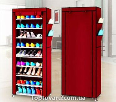 Складной тканевый шкаф для обуви на 9 полок T-1099 Красный 4171 фото