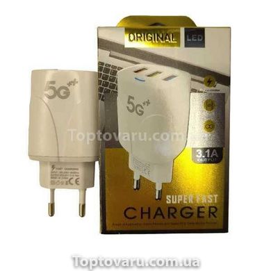 Адаптер Super Charge 220v на 3 USB 3.1А Білий 14414 фото