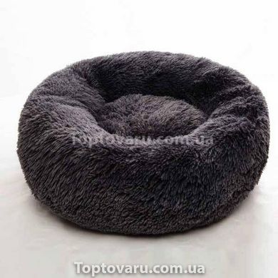 Лежанка пухнастик для котів та собак глибока 50 см Темно сіра 13487 фото
